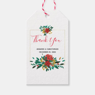 Moderne Red Green & Gold Weihnachtsblume Vielen Da Geschenkanhänger