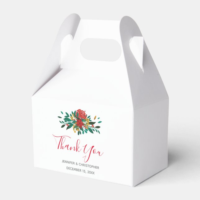 Moderne Red Green & Gold Weihnachtsblume Vielen Da Geschenkschachtel (Vorderseite)