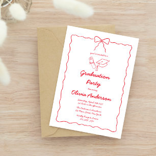 Moderne Red Hand Gezeichnet Bow Frame Graduation P Einladung