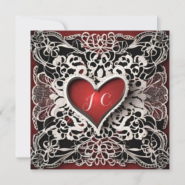 Moderne Red Heart Lace Liebe Feiertagskarte (Vorderseite)