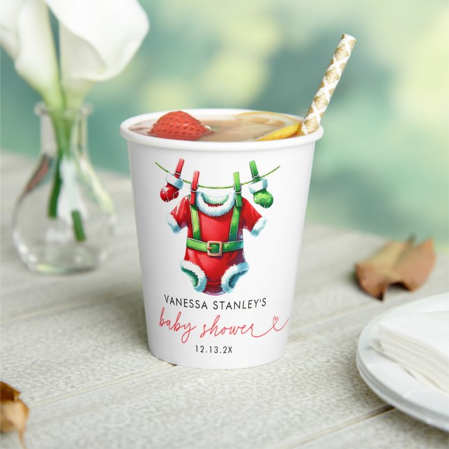 Moderne Red Holly Weihnachtsdusche Pappbecher (In Situ)