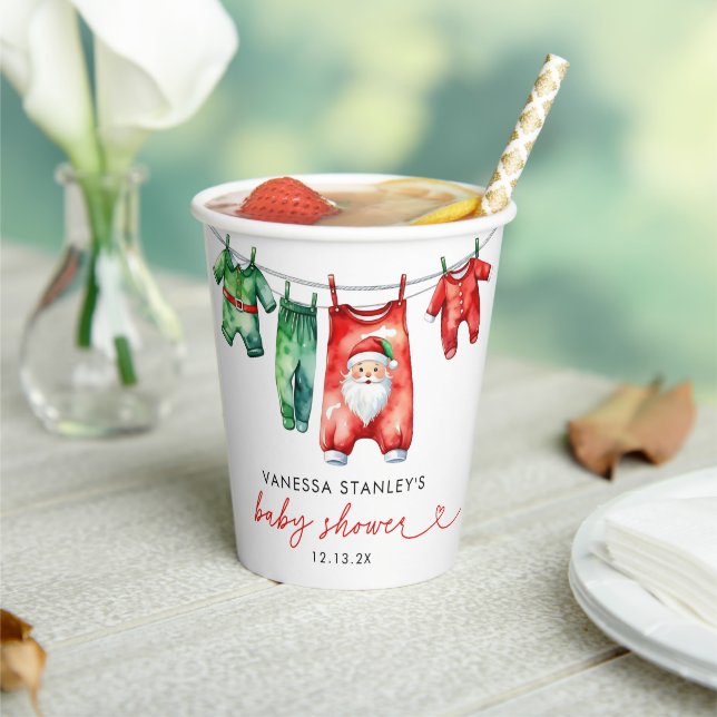 Moderne Red Holly Weihnachtsdusche Pappbecher (In Situ)