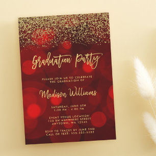 Moderne Red Imitate Gold Glitzer Graduation Party Einladung