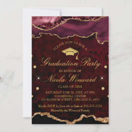 Moderne Red Marble Agate Graduation Party  Einladung