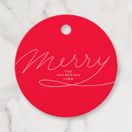 Moderne Red Merry Hand Letted Script Holiday Geschenkanhänger