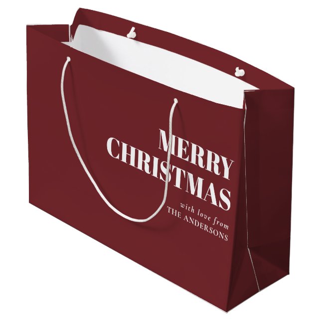 Moderne Red Minimal zeitgenössische frohe Weihnach Große Geschenktüte (Rückseite Schrägansicht)