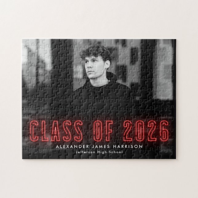 Moderne Red Neon Class 2025 Foto Abschluss (Horizontal)