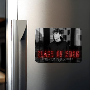Moderne Red Neon Class 2025 Foto Abschluss Magnet