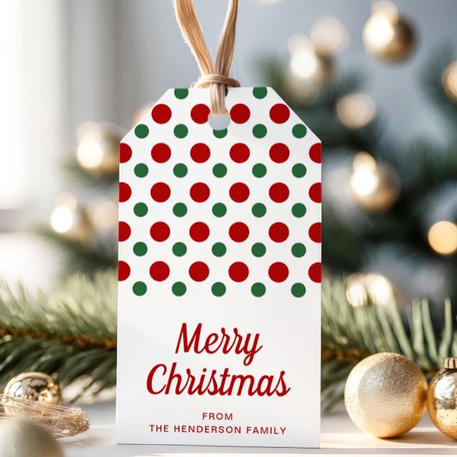 Moderne Red Polka Dots Frohe Weihnachten Geschenkanhänger (Modern Red Polka Dots Merry Christmas Gift Tags)