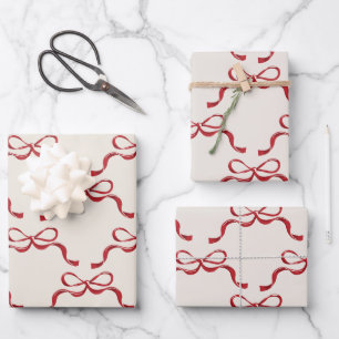 Moderne Red Retro Trendsetter Weihnachtsferien Bow Geschenkpapier Set