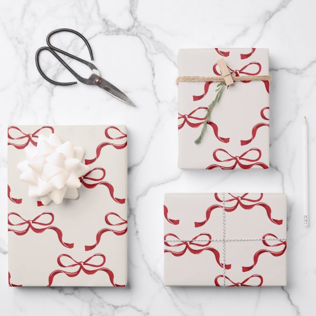 Moderne Red Retro Trendsetter Weihnachtsferien Bow Geschenkpapier Set (Vorderseite)
