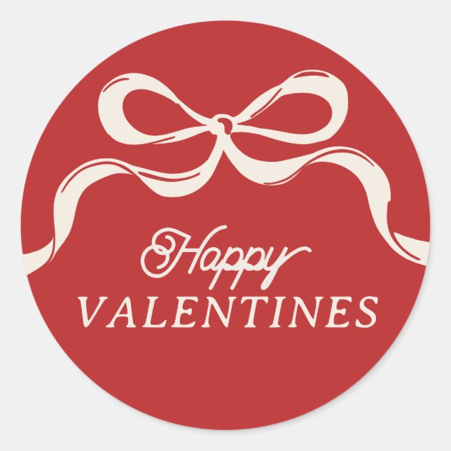 Moderne Red Retro Trendy Happy Valentine's Bows Runder Aufkleber (Vorderseite)