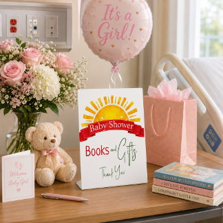 Moderne Red Riboon Bücher und Geschenke Party Tisc Sockelschild