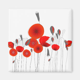 Moderne Red Round Poppies Magnet