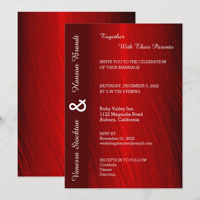 Moderne Red Satin Wedding Einladung (Vorne/Hinten)