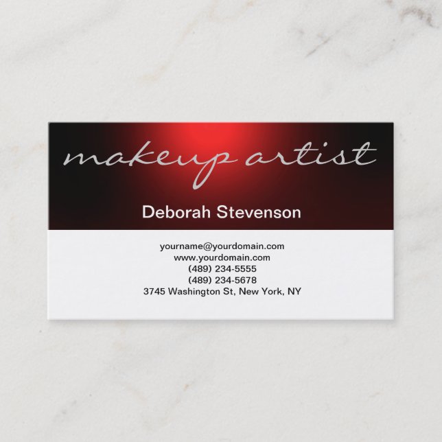Moderne Red White Make-up Artist Business Card Visitenkarte (Vorderseite)