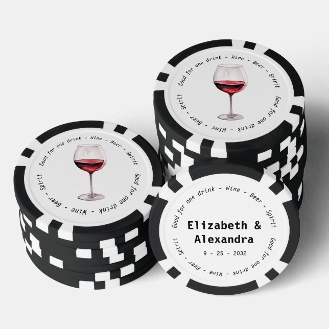 Moderne Red Wine Drink Voucher Hochzeit Pokerchips (Stapel)