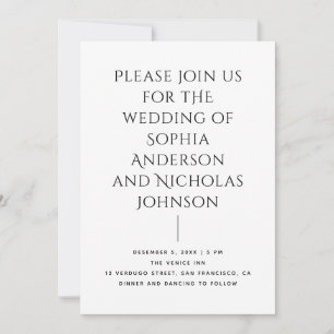 Moderne redaktionelle Hochzeit Minimalistische T Einladung