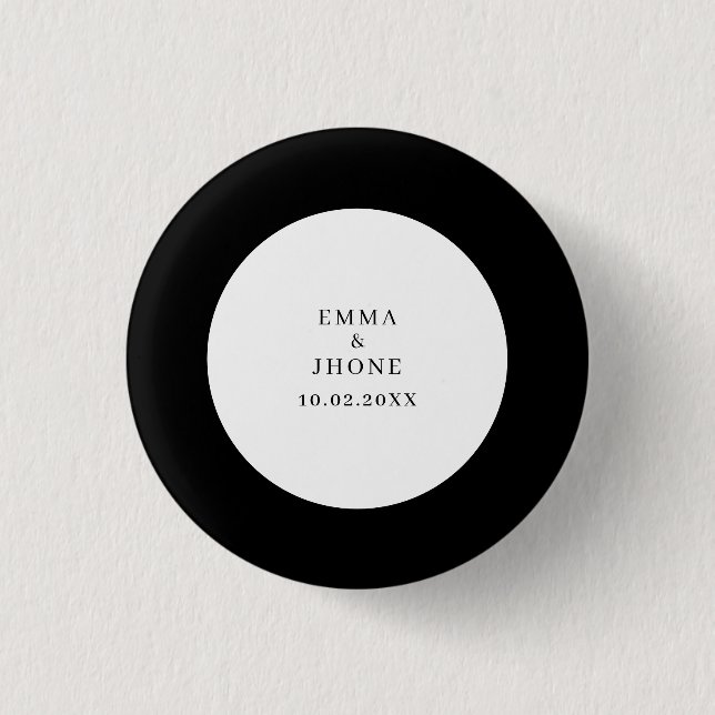 Moderne redaktionelle Schwarz-Weiß-Hochzeit  Button (Vorderseite)