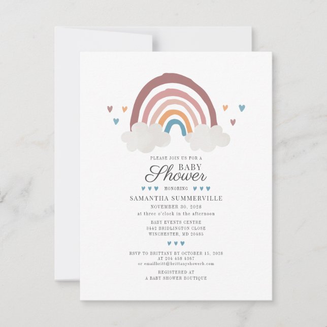 Moderne Regenbogen Boho Schrift Chic Babyparty Einladung (Vorderseite)