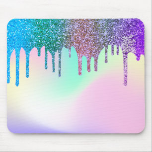 Moderne Regenbogen-Glitter-Tropfen Holografisch Mousepad