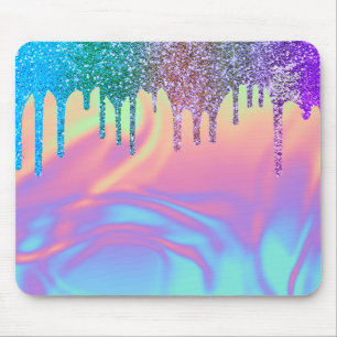 Moderne Regenbogen Glitter Tropfen Ombre Holografi Mousepad