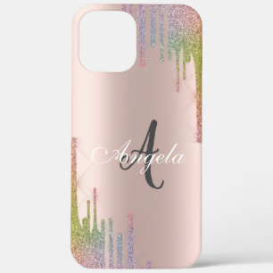 Moderne Regenbogen Glitter Tropfen Roségold, Monog Case-Mate iPhone Hülle