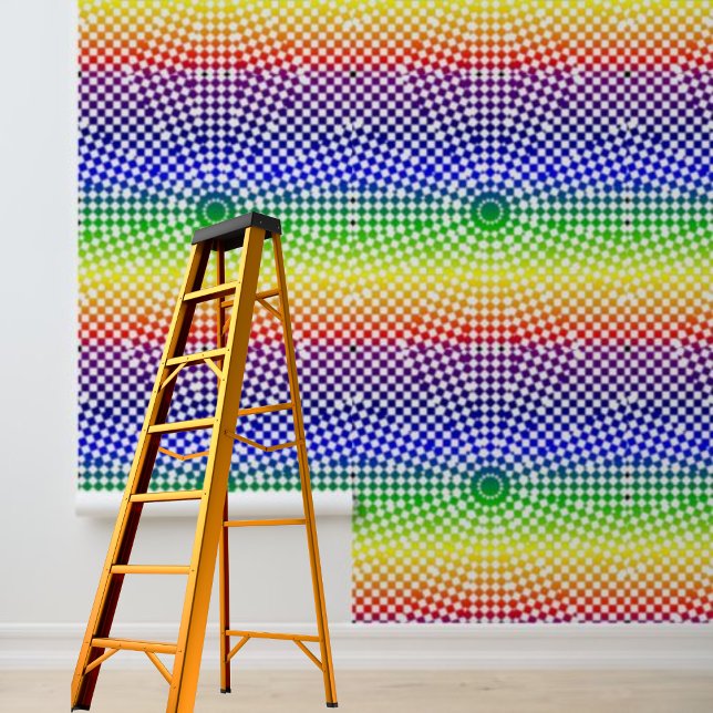 Moderne Regenbogen-Karo und -Kreise abziehen und k Tapete (Peel and stick modern rainbow checks and circles wallpaper)
