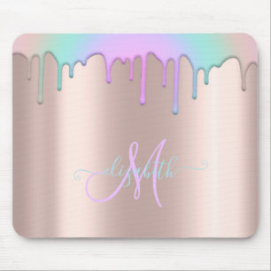 Moderne Regenbogen-Tropfen Rose Gold Monogramm-Mau Mousepad