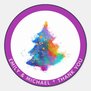 Moderne Regenbogen-Weihnachtsbaum individuell Runder Aufkleber