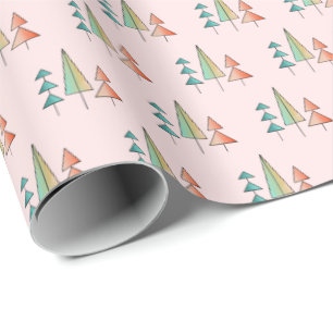 moderne Regenbogenbäume in Teal und Rosé Mitte des Geschenkpapier