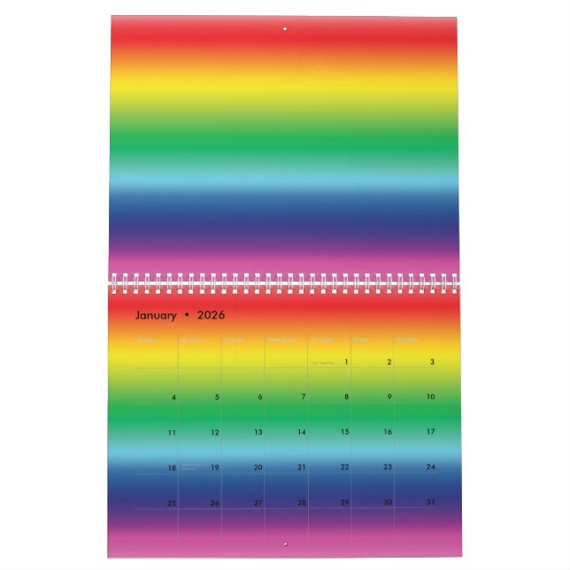 Moderne Regenbogenfarben Gay Pride LGbt Kalender (Jan 2026)