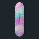Moderne Regenbogennebel Glitzern mädchenhaften Gli Skateboard<br><div class="desc">Moderne Regenbogennebel Glitzern mädchenhaften Glitzer Namen Skateboard in lila,  rosa,  blau.</div>