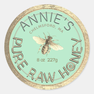 Moderne reine Honigbiene Gold Frame Blue Cyan Runder Aufkleber