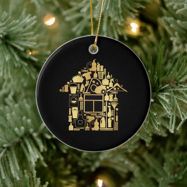 Moderne Reinigung von Gold und Schwarz Keramik Ornament (Baum)