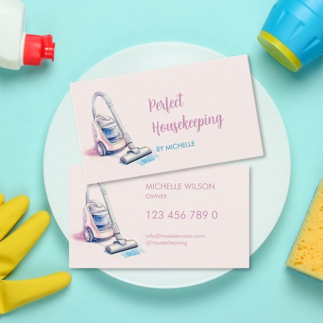 Moderne Reinigungsdienste für Pink Maid Visitenkarte (Von Creator hochgeladen)