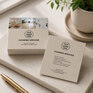 Moderne Reinigungsdienstleistungen Foto-Logo Beige Quadratische Visitenkarte