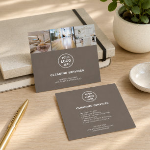 Moderne Reinigungsdienstleistungen Foto-Logo Taupe Quadratische Visitenkarte