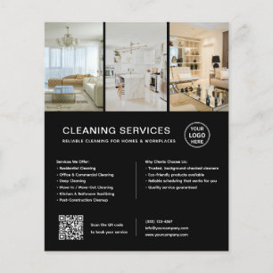 Moderne Reinigungsdienstleistungen Schwarzes QR-Ge Flyer