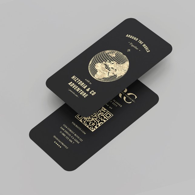 Moderne Reiseagentur Black Gold Globe Reisende Visitenkarte (Modern Travel Agency Black Gold Globe Traveler Business Card
)