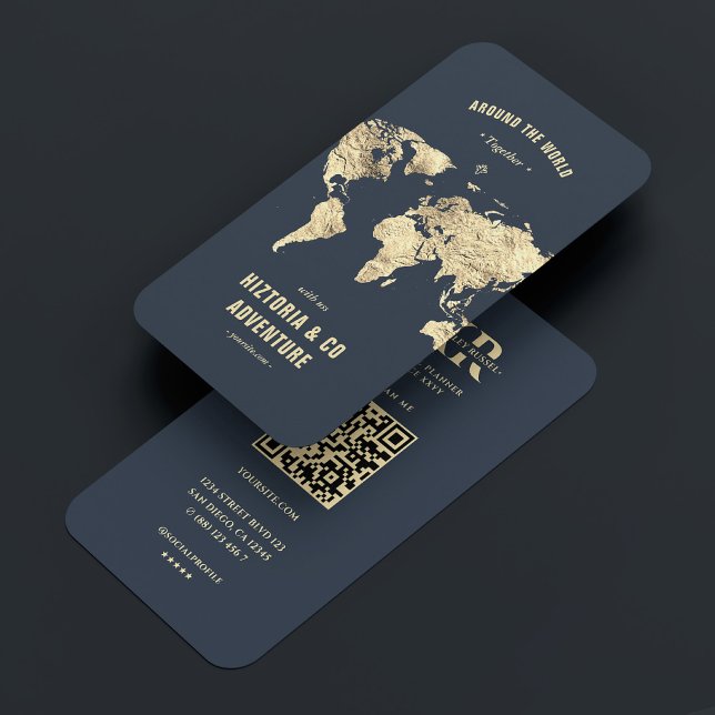 Moderne Reiseplaner Reiseagentur Dunkelblau Gold Visitenkarte (Modern Travel Planner Travel Agency Dark Blue Gold Business Card
)