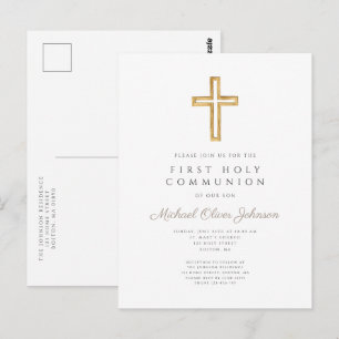 Moderne religiöse Cross Boy First Communion Postkarte