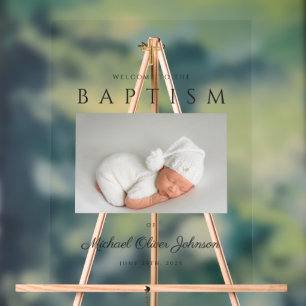 Moderne religiöse Cross-Foto-Boy-Taufe Willkommen Acrylschild