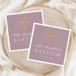 Moderne religiöse Cross-Lila Girl-Taufe Serviette