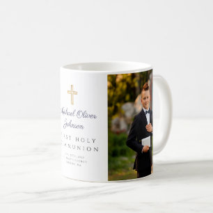 Moderne religiöse Kreuz-Jungen-Foto-Erste Kommunio Kaffeetasse