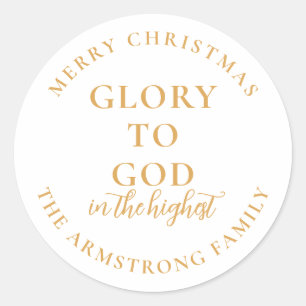 Moderne religiöse Weihnachtsgeschenke in Gold Runder Aufkleber