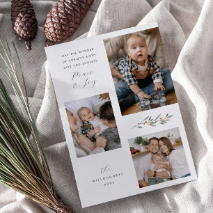 Moderne religiöse Weihnachtsgrün Multi Foto Feiertagskarte