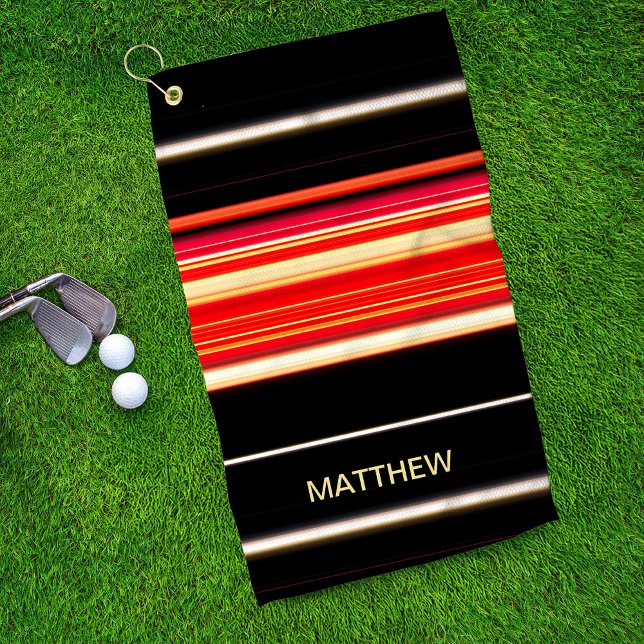 Moderne Rennstreifen Red Black Gold Personalisiert Golfhandtuch (Von Creator hochgeladen)