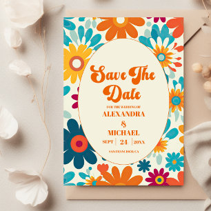 Moderne Retro 70er Daisy-Hochzeit Save The Date