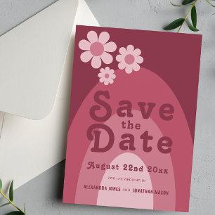 Moderne Retro-70er-Hochzeit Save The Date